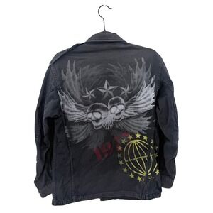AWOL Division of Ugly Shirt Mens Black Military Field Jacket Skull Wing Graphic